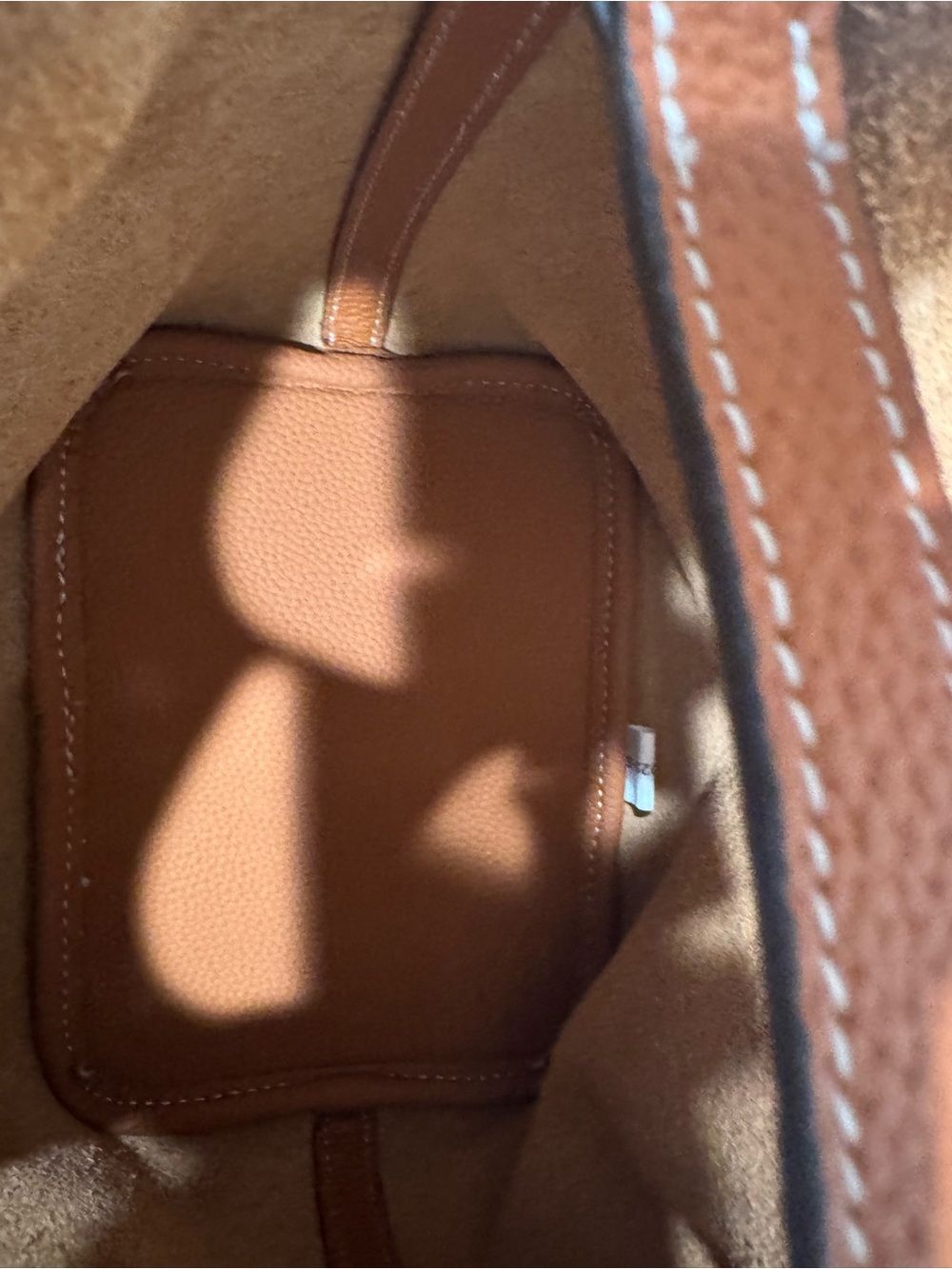 Leather Bucket Bag with lock, key, & clochette: Cognac Brown with Gold Hardware - Picture 6 of 8